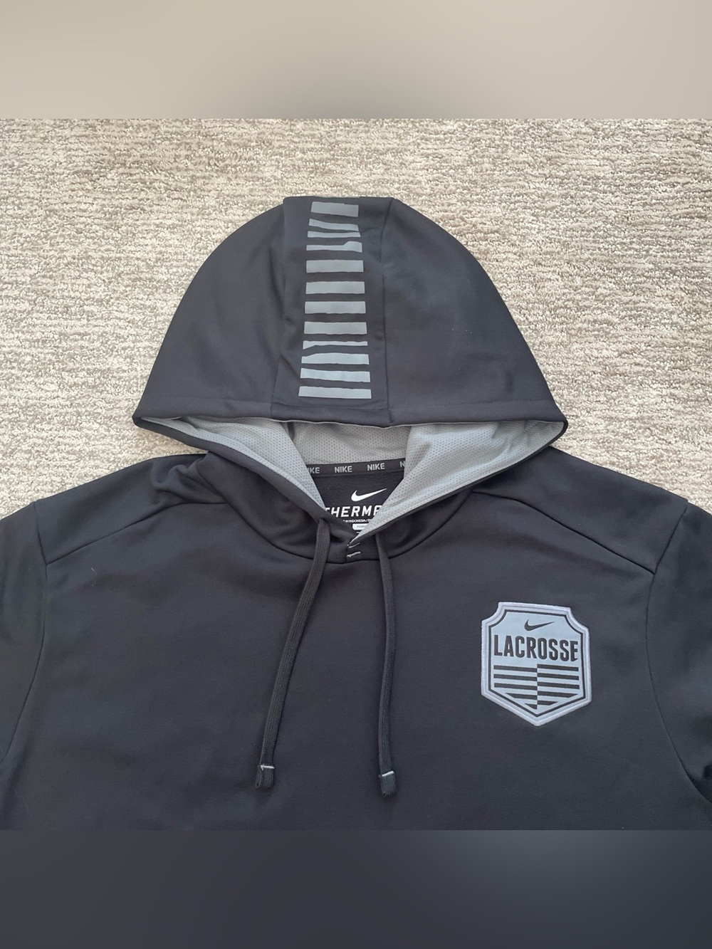 Nike Lacrosse Hoodie Sweatshirt Therma-Fit Black Mens Size Large Fleece Sports